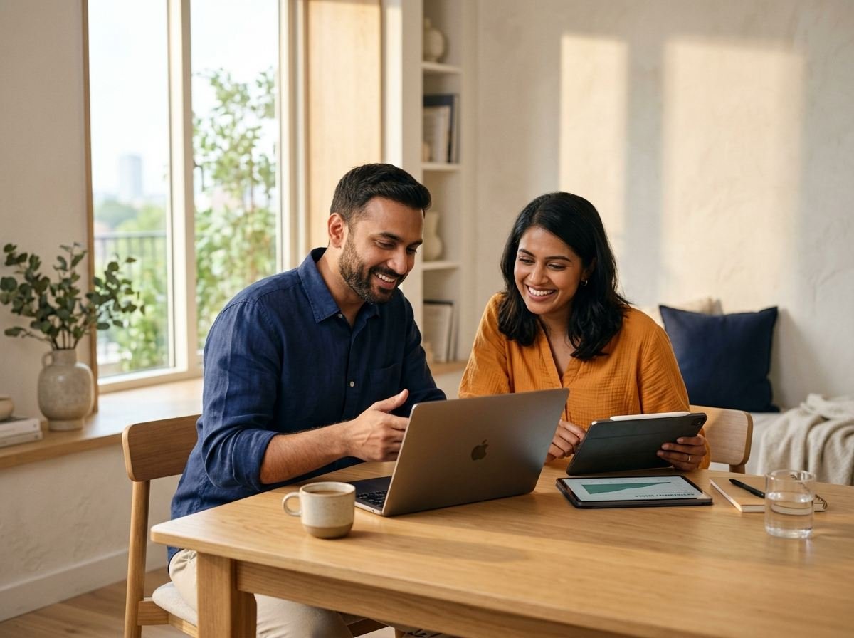 Indian couple reviewing loan sanction terms and repayment schedule